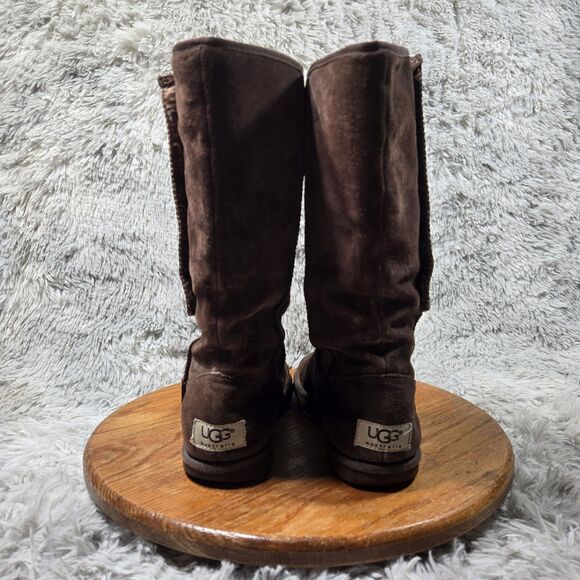 Ugg Australia  Lo Pro Button Fold Over Womens Size 7 Brown Leather Winter Boots - Picture 2 of 9